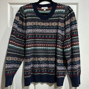 J. Crew Plus Size Wool Blend Navy Blue Cherry Fair Isle Sweater Size XXL - EUC